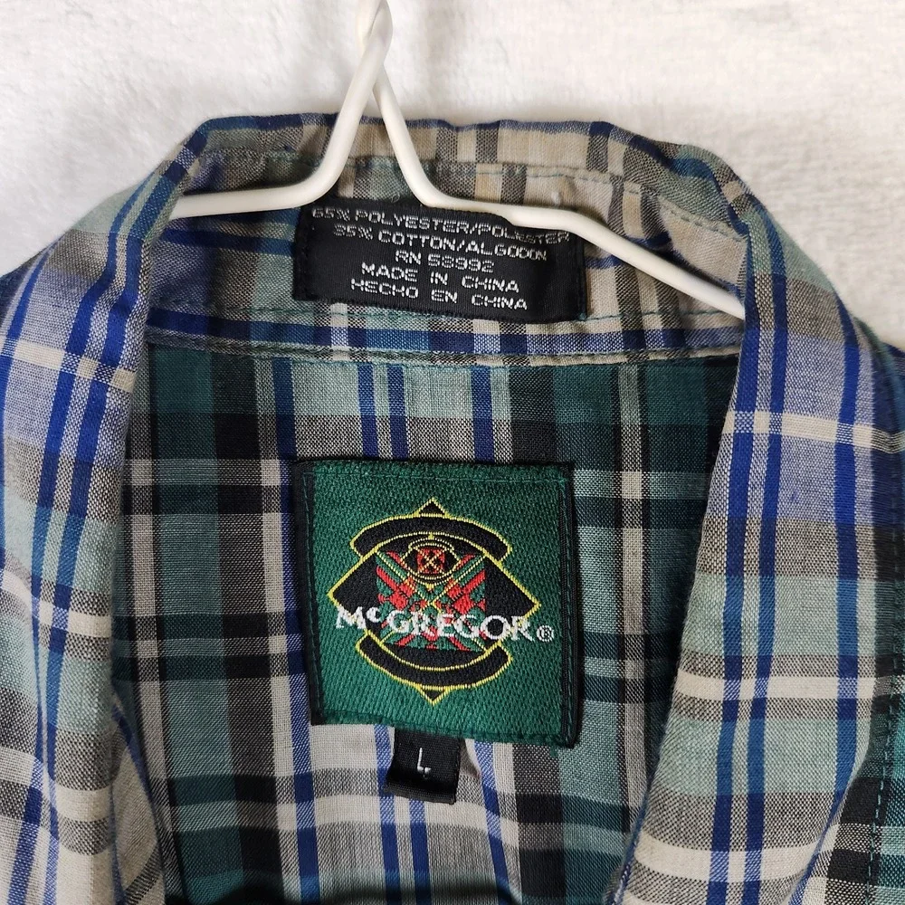 McGregor Mens Pearl‎ Snap Western Shirt L Plaid Short Sleeve Cowboy